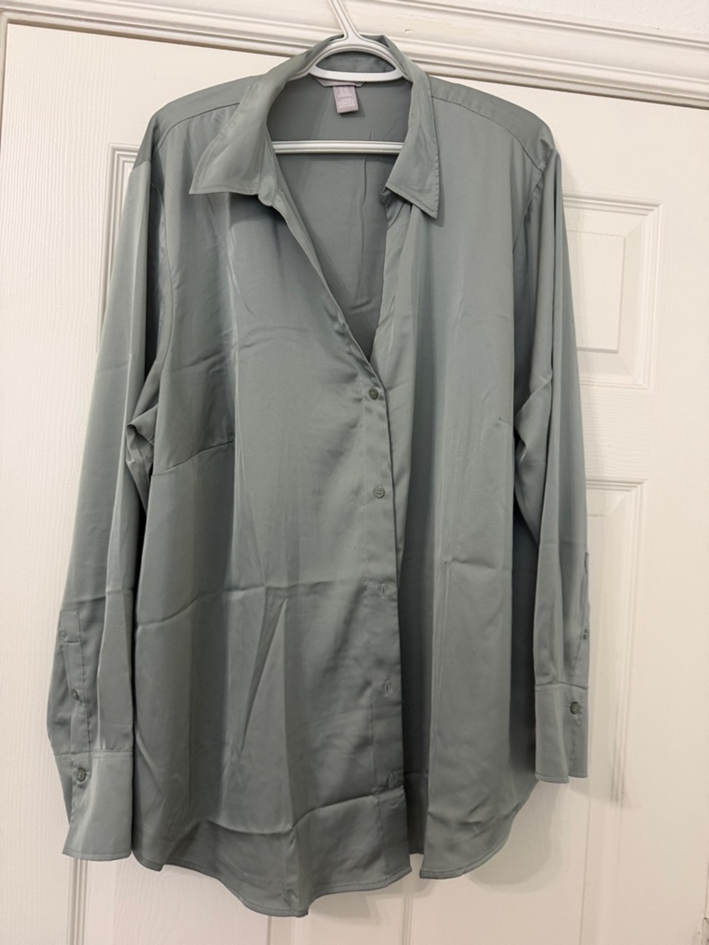 H&M Sage Green Satin Button-Up Blouse